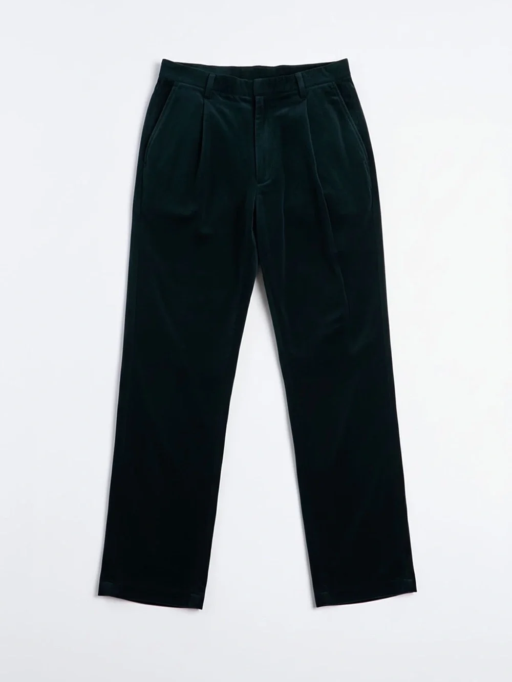 Men's Dark Green Velvet Pleated Trousers